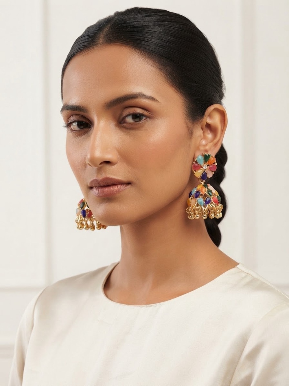 Multicolor Gold-Tone Jhumka Earrings